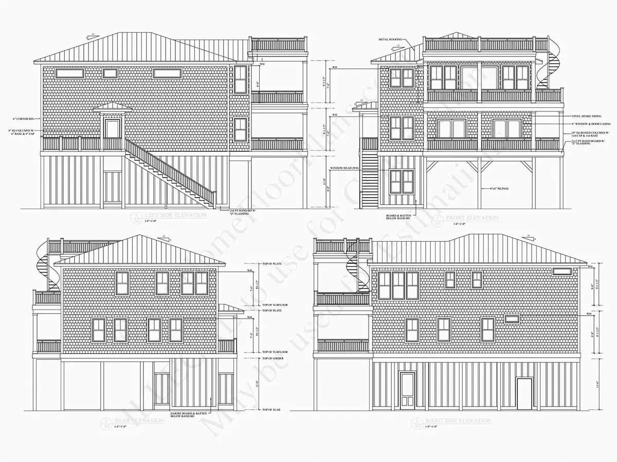 Fasadai 6 – Trijų aukštų namo projektas 567 m²: 6 Miegamieji, Darbo kambarys, 4 Vonios, Atvira virtuvė, Garažas — 55440R