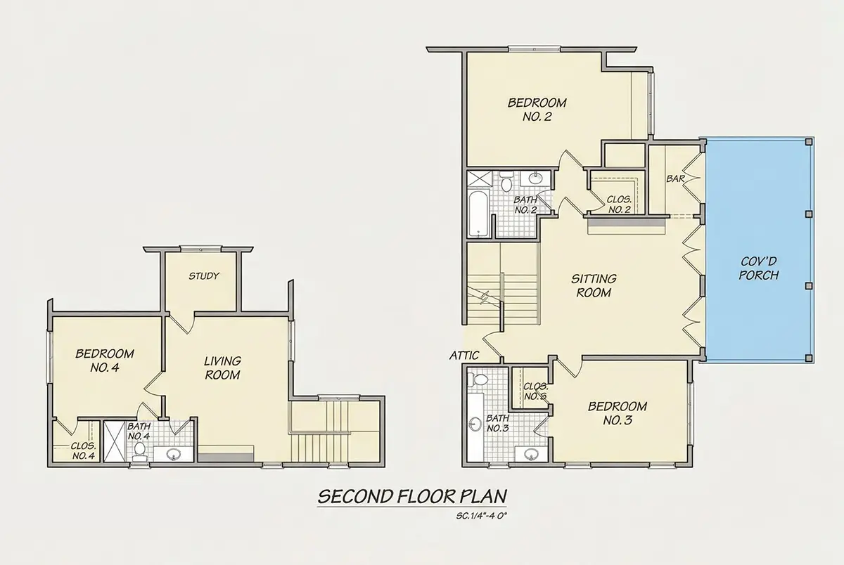 Antras Aukštas 12 – Dviejų aukštų namo projektas 466 m²: 4 Miegamieji, Darbo kambarys, 6 Vonios, Atvira virtuvė, Garažas — 10656R