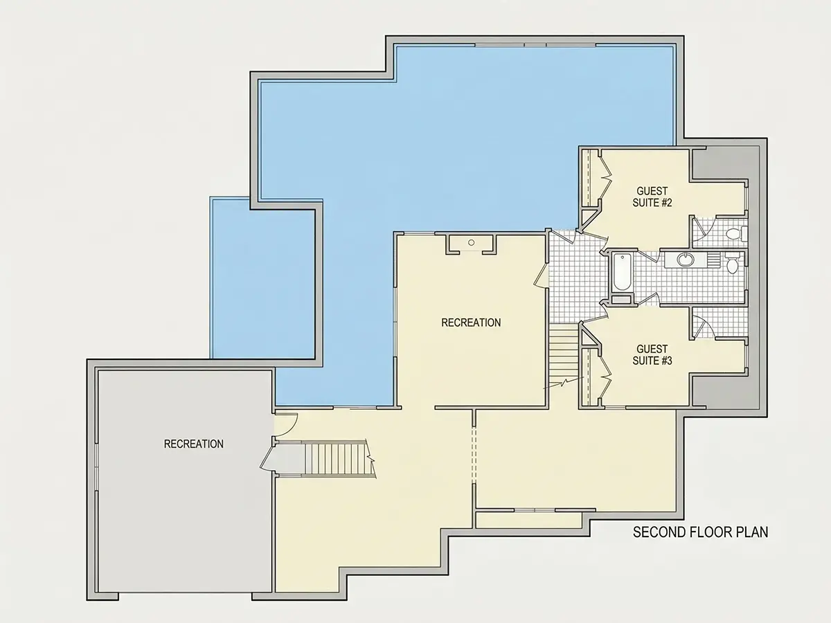 Antras Aukštas 11 – Namo projektas su mansarda 299 m²: 4 Miegamieji, Darbo kambarys, 4 Vonios, Atvira virtuvė, Garažas — 28129R