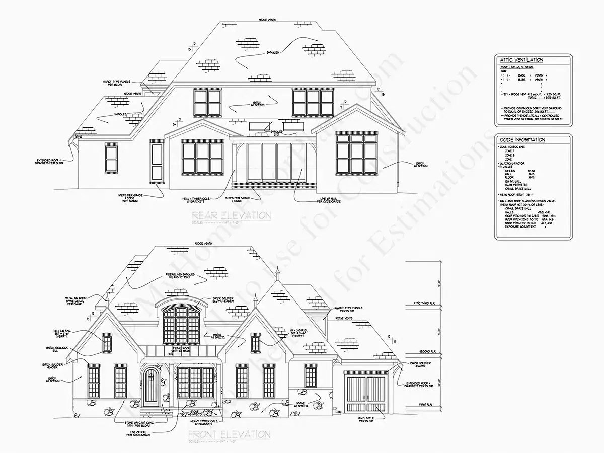 Fasadai 22 – Dviejų aukštų namo projektas 391 m²: 5 Miegamieji, 6 Vonios, Atvira virtuvė, Garažas — 11740R