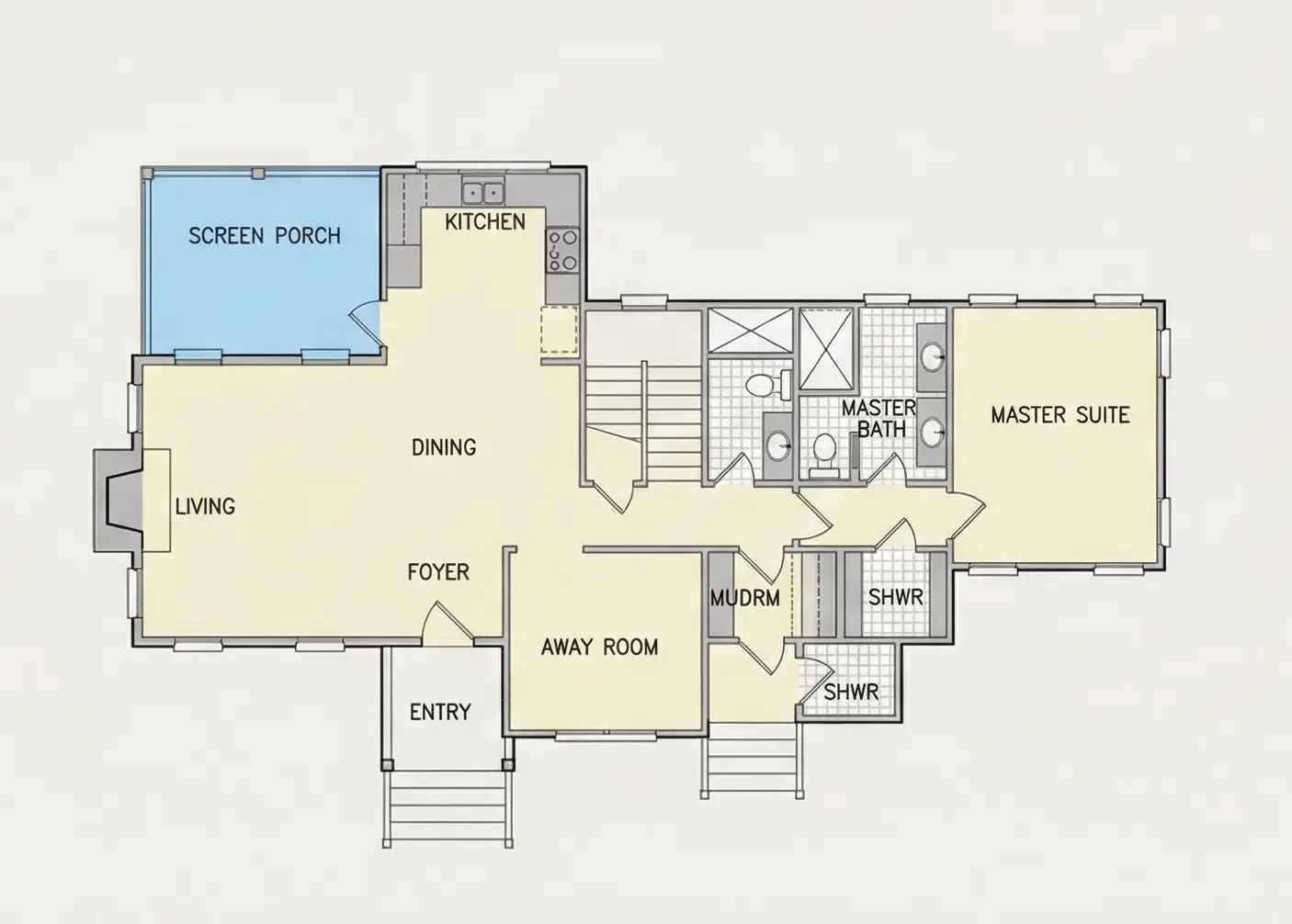 Pirmas Aukštas 22 – Dviejų aukštų namo projektas 158 m²: 4 Miegamieji, Darbo kambarys, 4 Vonios, Atvira virtuvė, Garažas — 78159R