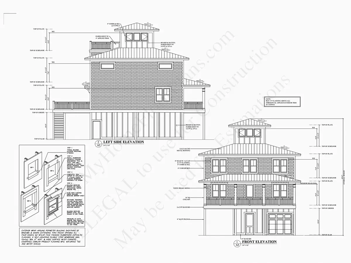 Fasadai 5 – Trijų aukštų namo projektas 253 m²: 4 Miegamieji, 4 Vonios, Atvira virtuvė, be Garažo — 32819R