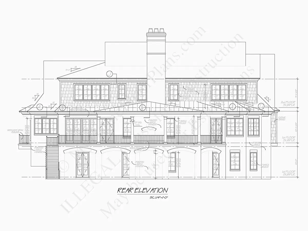 Fasadai 7 – Namo projektas su mansarda + rūsiu 422 m²: 3 Miegamieji, Darbo kambarys, 5 Vonios, Atvira virtuvė, Garažas — 77707R