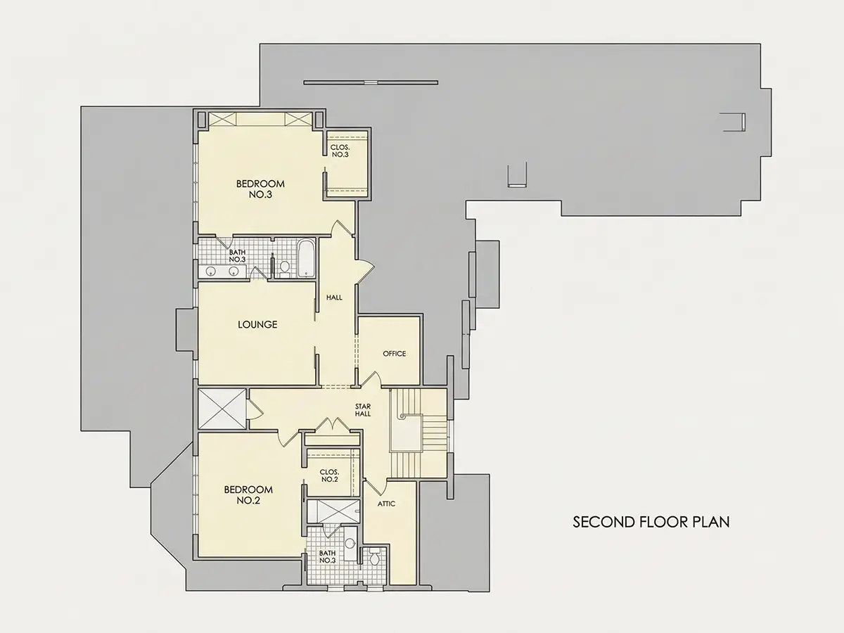 Antras Aukštas 11 – Namo projektas su mansarda + rūsiu 422 m²: 3 Miegamieji, Darbo kambarys, 5 Vonios, Atvira virtuvė, Garažas — 77707R