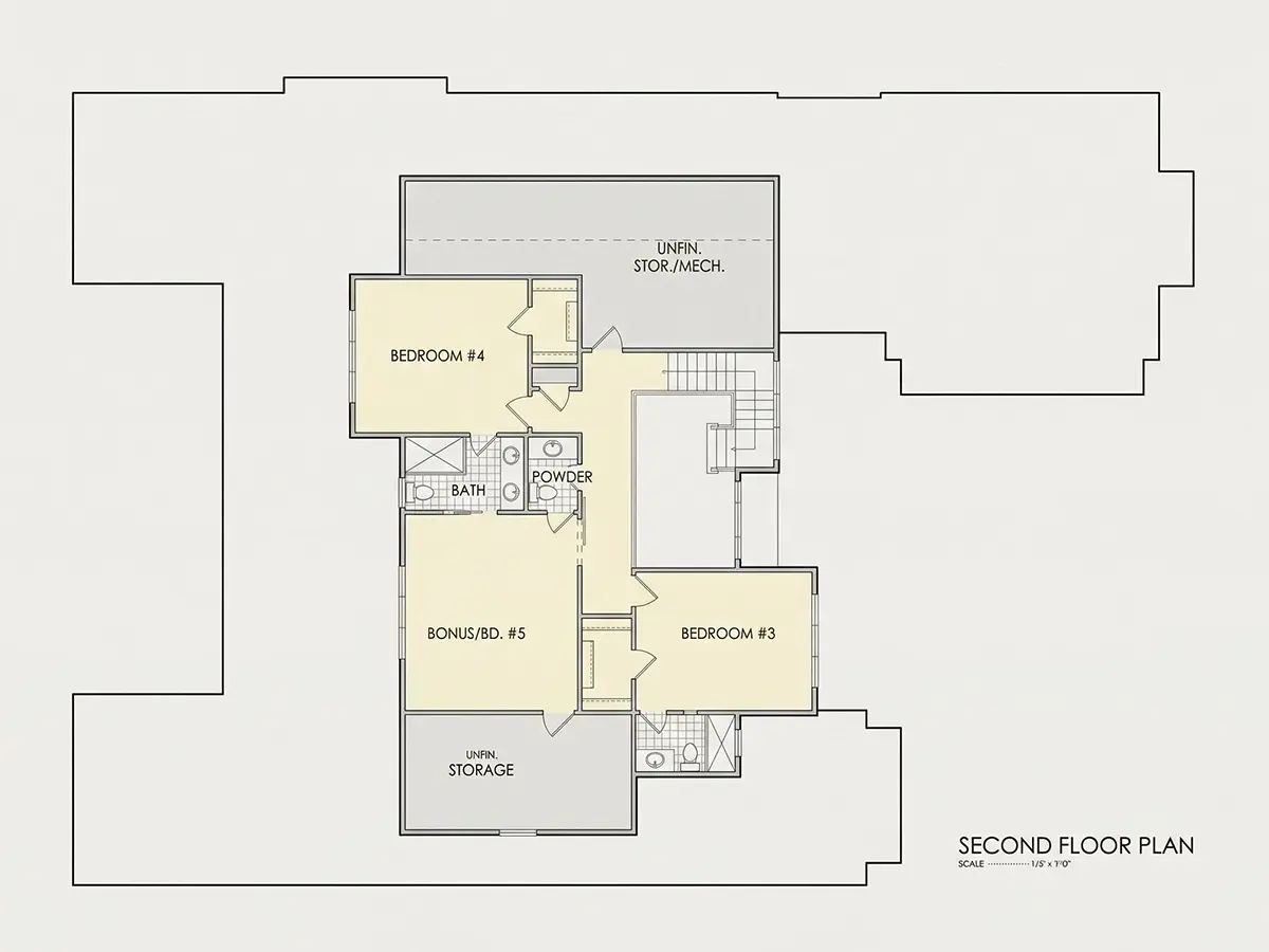 Antras Aukštas 24 – Namo projektas su mansarda 399 m²: 5 Miegamieji, Darbo kambarys, 7 Vonios, Atvira virtuvė, Garažas — 33241R