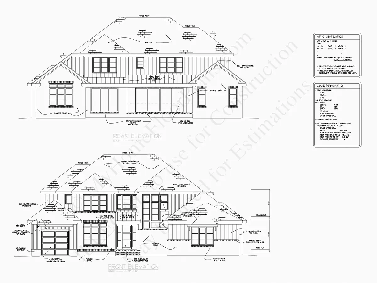 Fasadai 21 – Namo projektas su mansarda 399 m²: 5 Miegamieji, Darbo kambarys, 7 Vonios, Atvira virtuvė, Garažas — 33241R