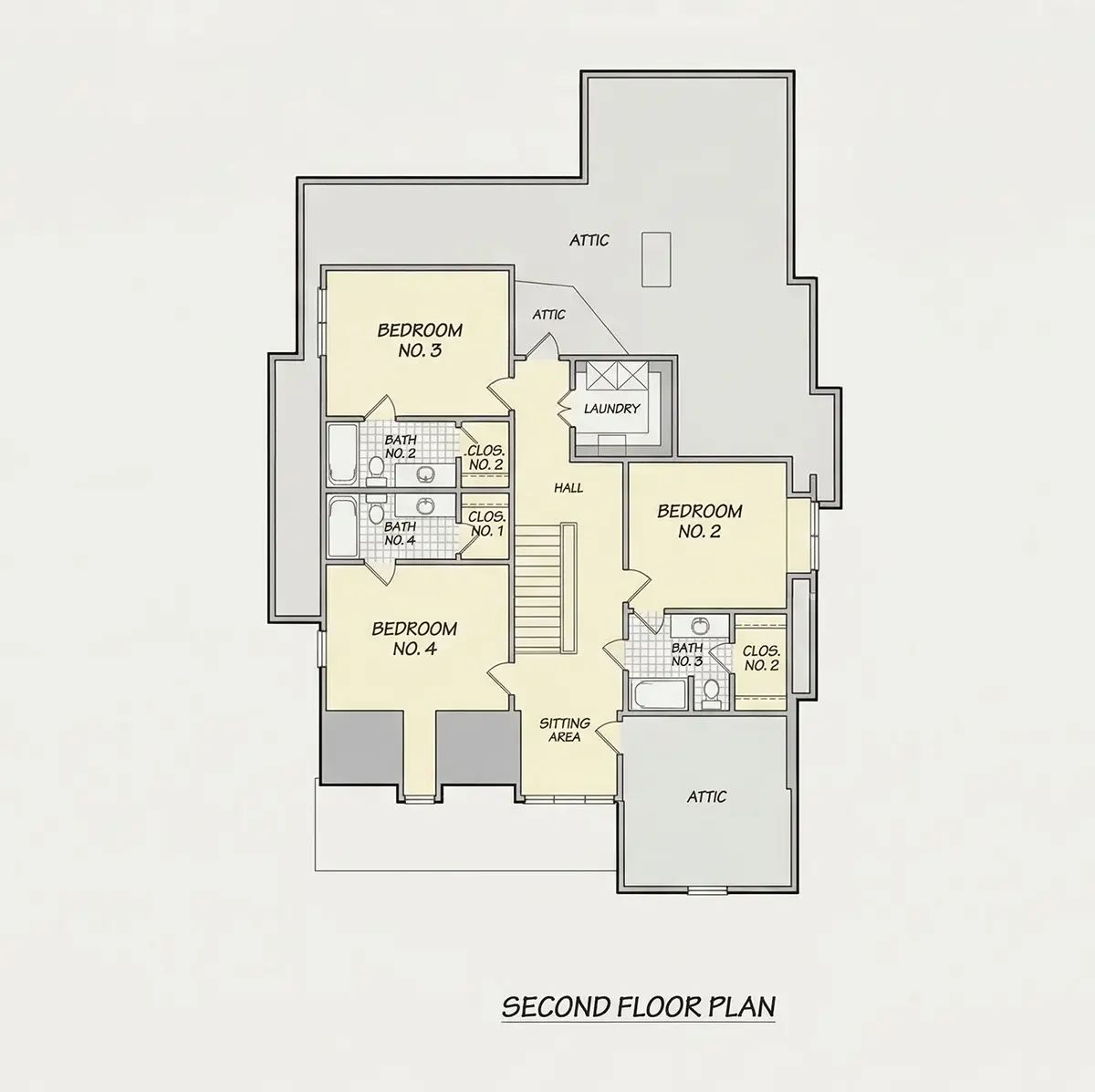 Antras Aukštas 9 – Namo projektas su mansarda + rūsiu 295 m²: 4 Miegamieji, Darbo kambarys, 6 Vonios, Atvira virtuvė, Garažas — 70856R