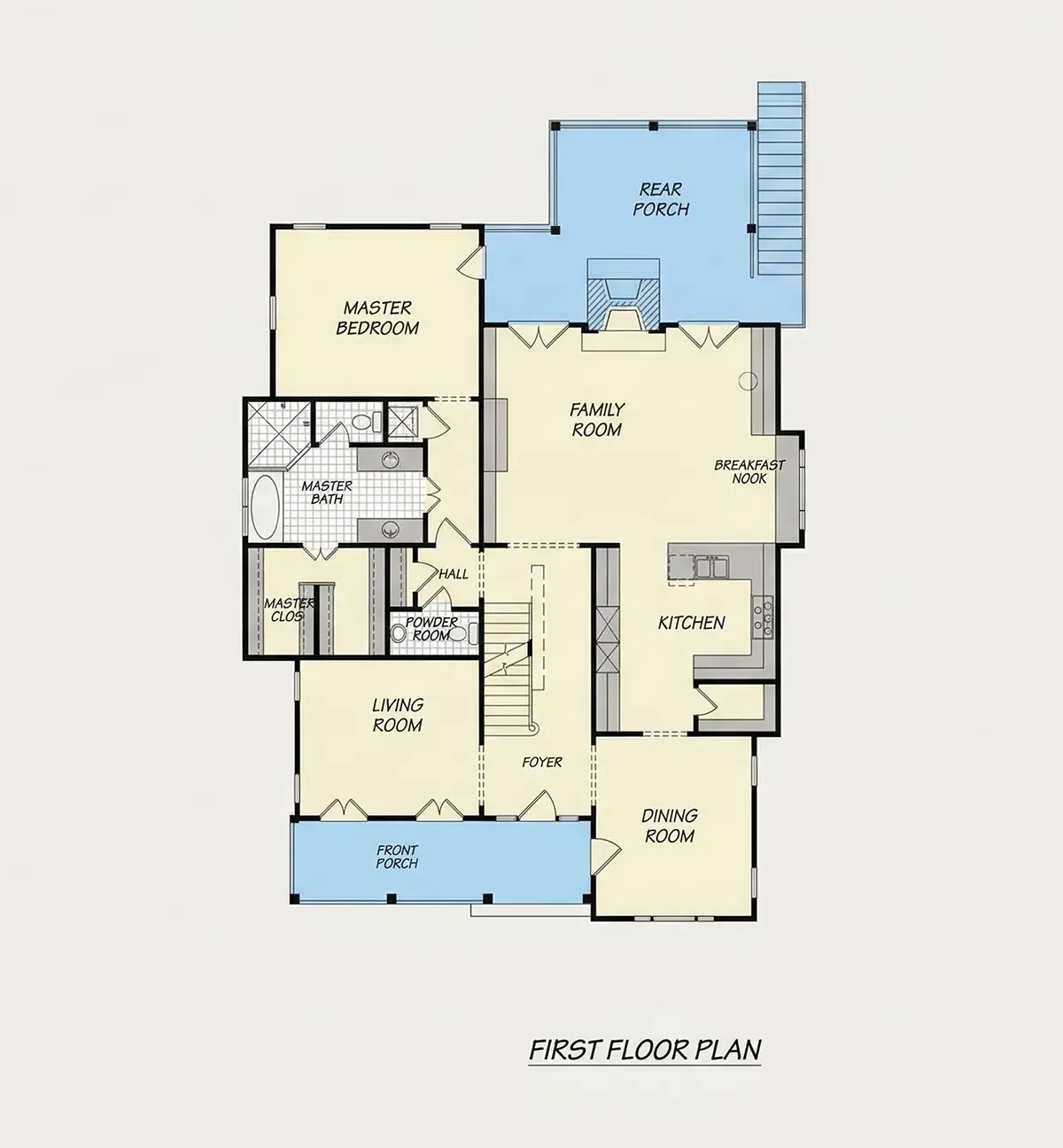 Pirmas Aukštas 8 – Namo projektas su mansarda + rūsiu 295 m²: 4 Miegamieji, Darbo kambarys, 6 Vonios, Atvira virtuvė, Garažas — 70856R