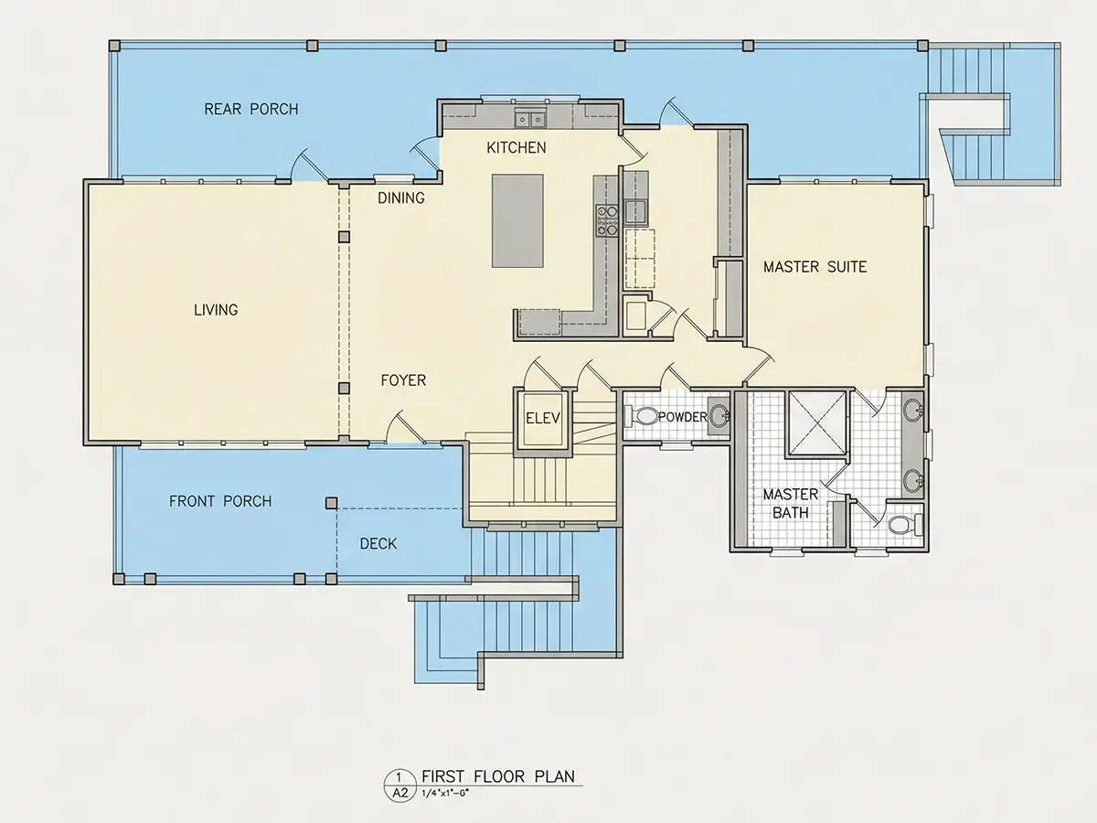 Pirmas Aukštas 9 – Trijų aukštų namo projektas 341 m², 5 Miegamieji — 96890R