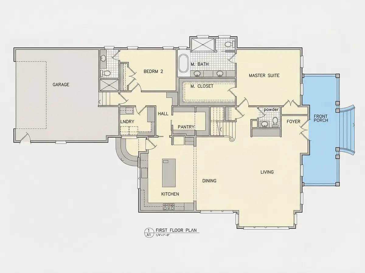 Pirmas Aukštas 11 – Dviejų aukštų namo projektas 396 m², 3 Miegamieji — 68310R