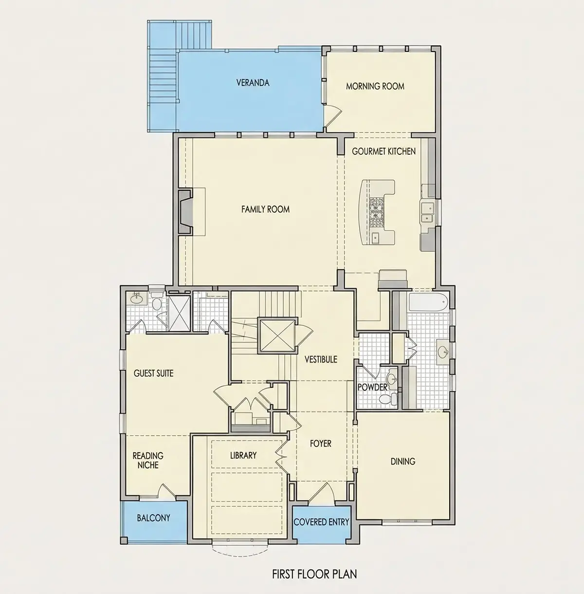 Pirmas Aukštas 19 – Dviejų aukštų namo projektas 530 m², 5 Miegamieji — 26217R
