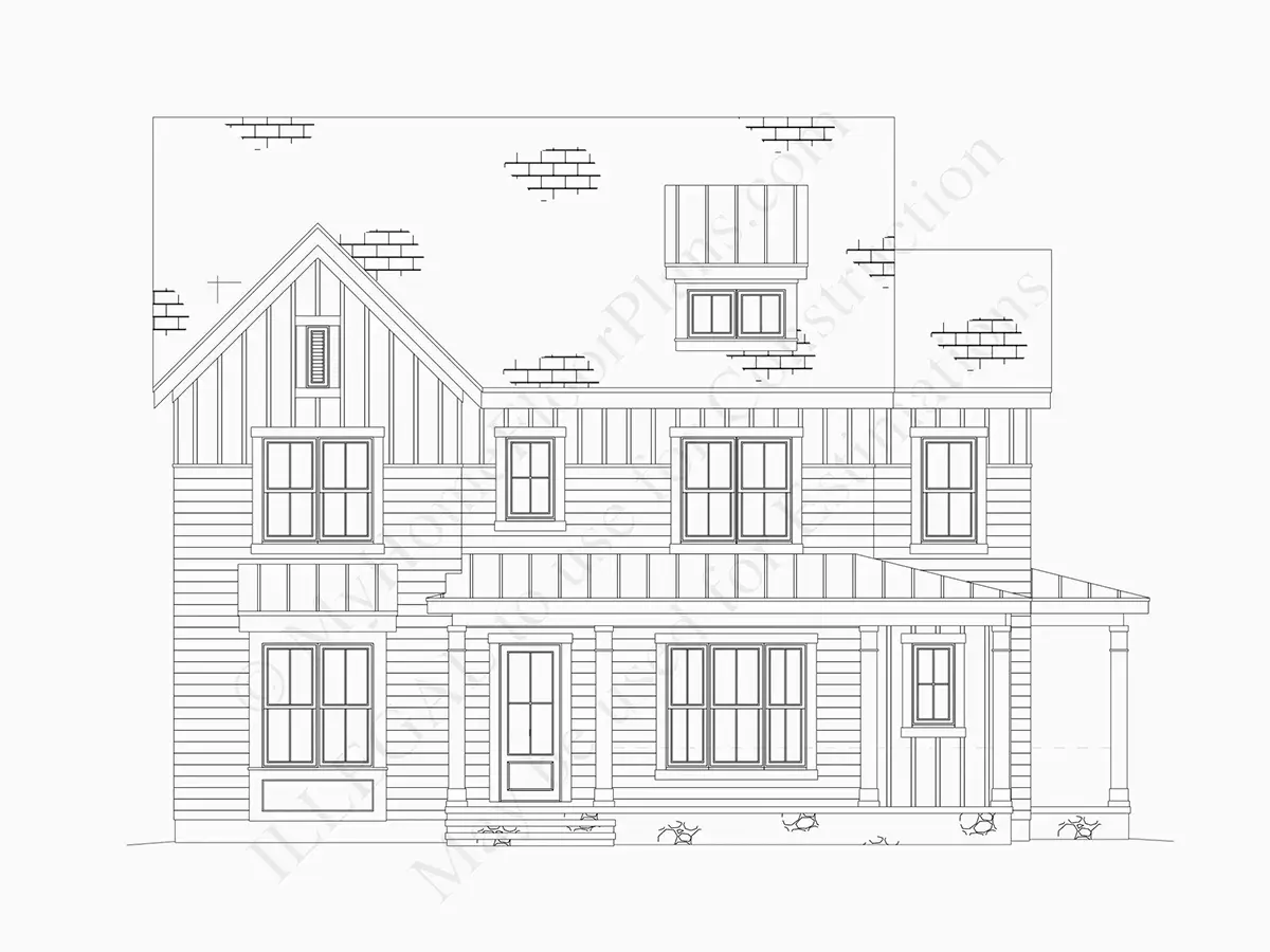Fasadai 6 – Dviejų aukštų namo projektas 164 m²: 5 Miegamieji, 5 Vonios, Atvira virtuvė, be Garažo — 44546R