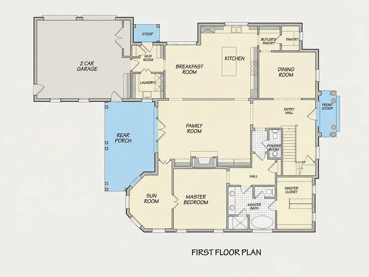 Pirmas Aukštas 12 – Dviejų aukštų namo projektas 424 m², 4 Miegamieji — 67106R