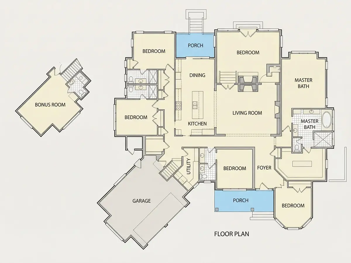 Pirmas Aukštas 9 – Vieno aukšto namo projektas 400 m², 4 Miegamieji — 98458R