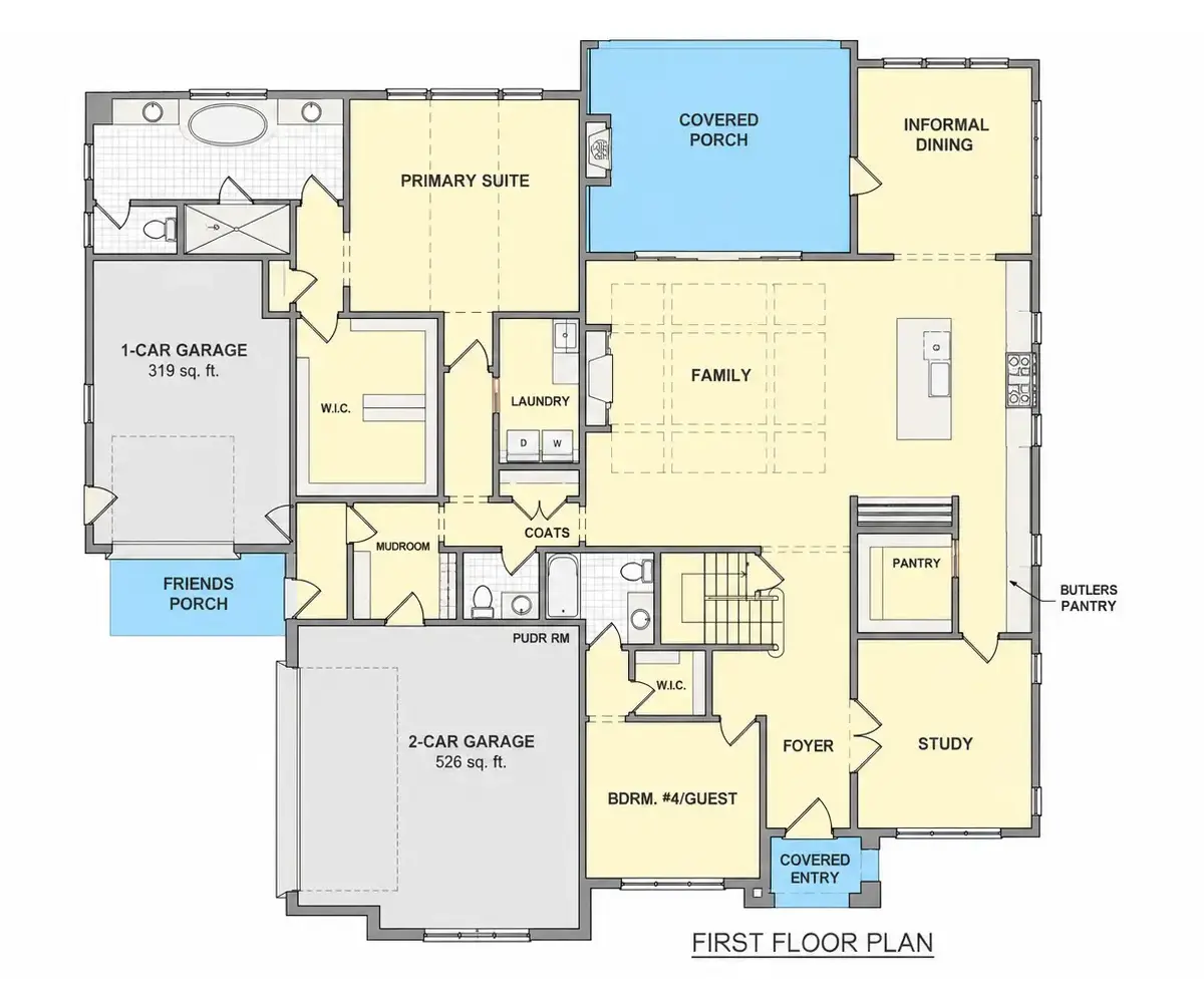 Pirmas Aukštas 18 – Dviejų aukštų namo projektas 397 m², 4 Miegamieji — 38077R