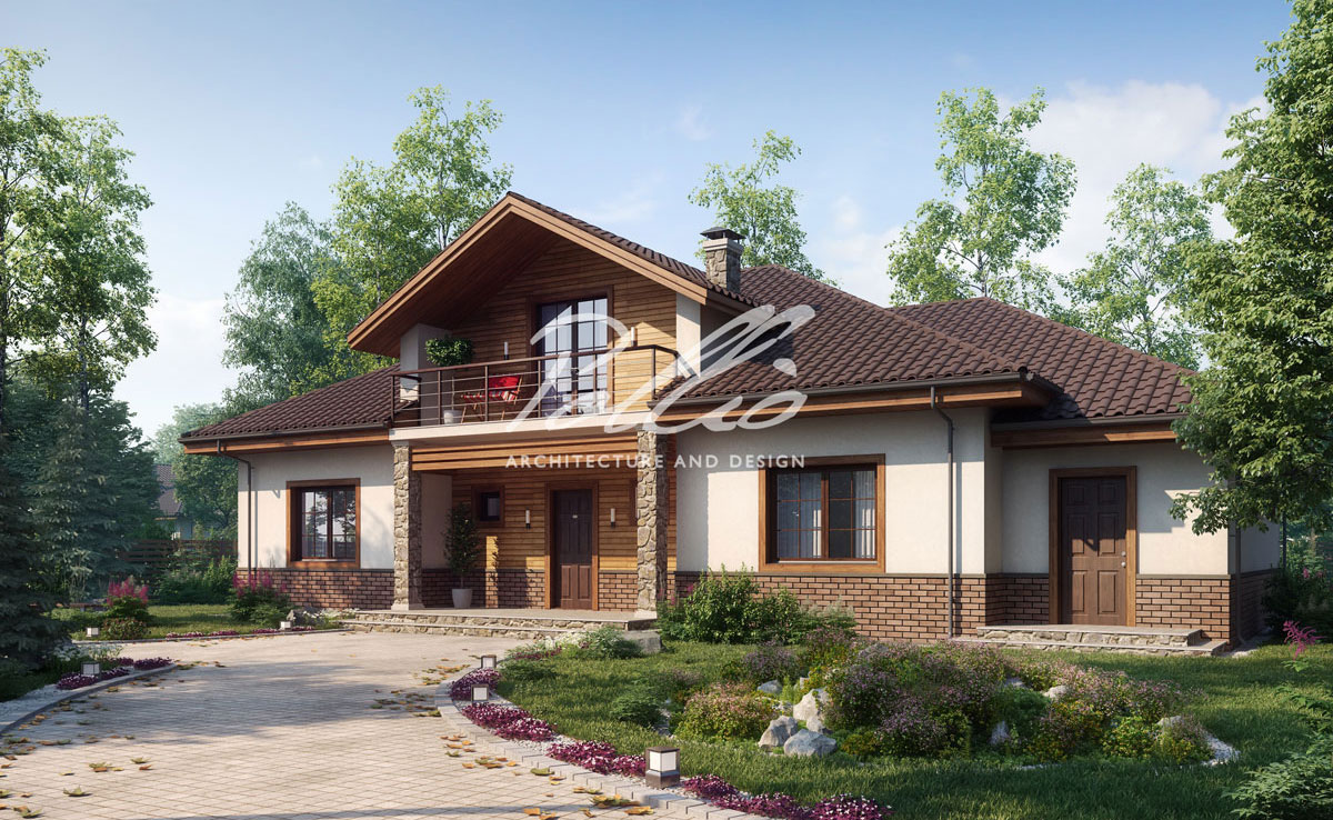Namo projektas su mansarda 268 m² su 2 miegamaisiais, 2 voniomis ir namų kino sale