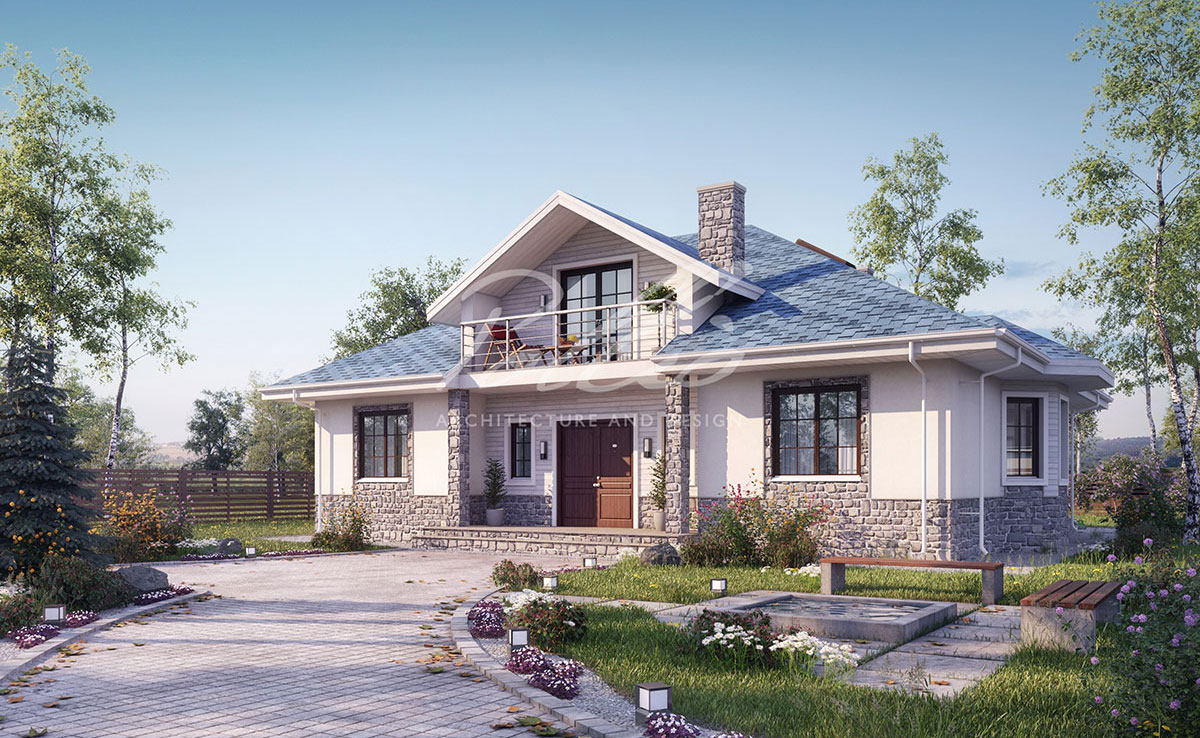 Namo projektas su mansarda 164 m²: 4 Miegamieji, Darbo kambarys, 3 Vonios, Atvira virtuvė, be Garažo