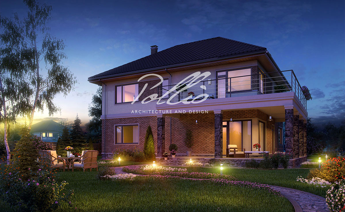 Dviejų aukštų namo projektas 245 m²: 3 Miegamieji, Darbo kambarys, 3 Vonios, Atvira virtuvė, Garažas