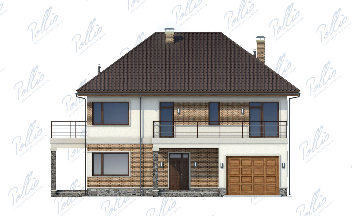 Dviejų aukštų namo projektas 245 m²: 3 Miegamieji, Darbo kambarys, 3 Vonios, Atvira virtuvė, Garažas