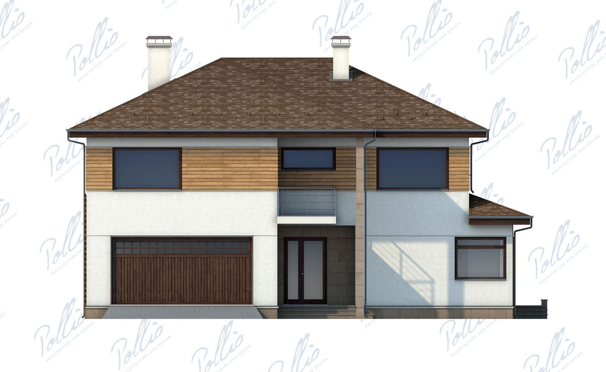 Dviejų aukštų namo projektas 234 m²: 3 Miegamieji, Darbo kambarys, 3 Vonios, Atvira virtuvė, Garažas