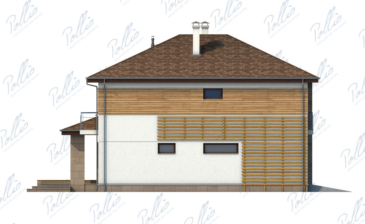 Dviejų aukštų namo projektas 234 m²: 3 Miegamieji, Darbo kambarys, 3 Vonios, Atvira virtuvė, Garažas
