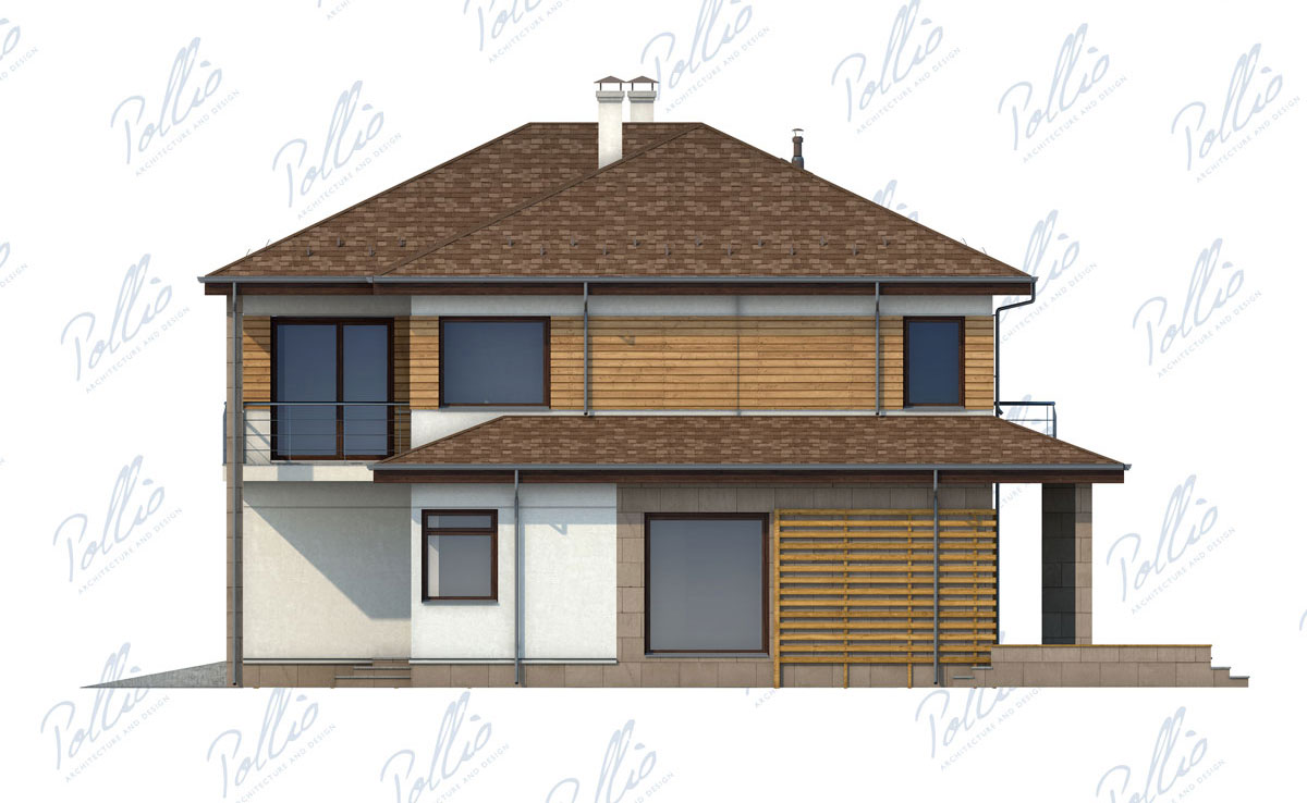 Dviejų aukštų namo projektas 234 m²: 3 Miegamieji, Darbo kambarys, 3 Vonios, Atvira virtuvė, Garažas