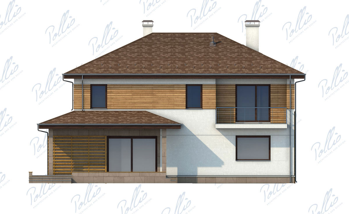 Dviejų aukštų namo projektas 234 m²: 3 Miegamieji, Darbo kambarys, 3 Vonios, Atvira virtuvė, Garažas