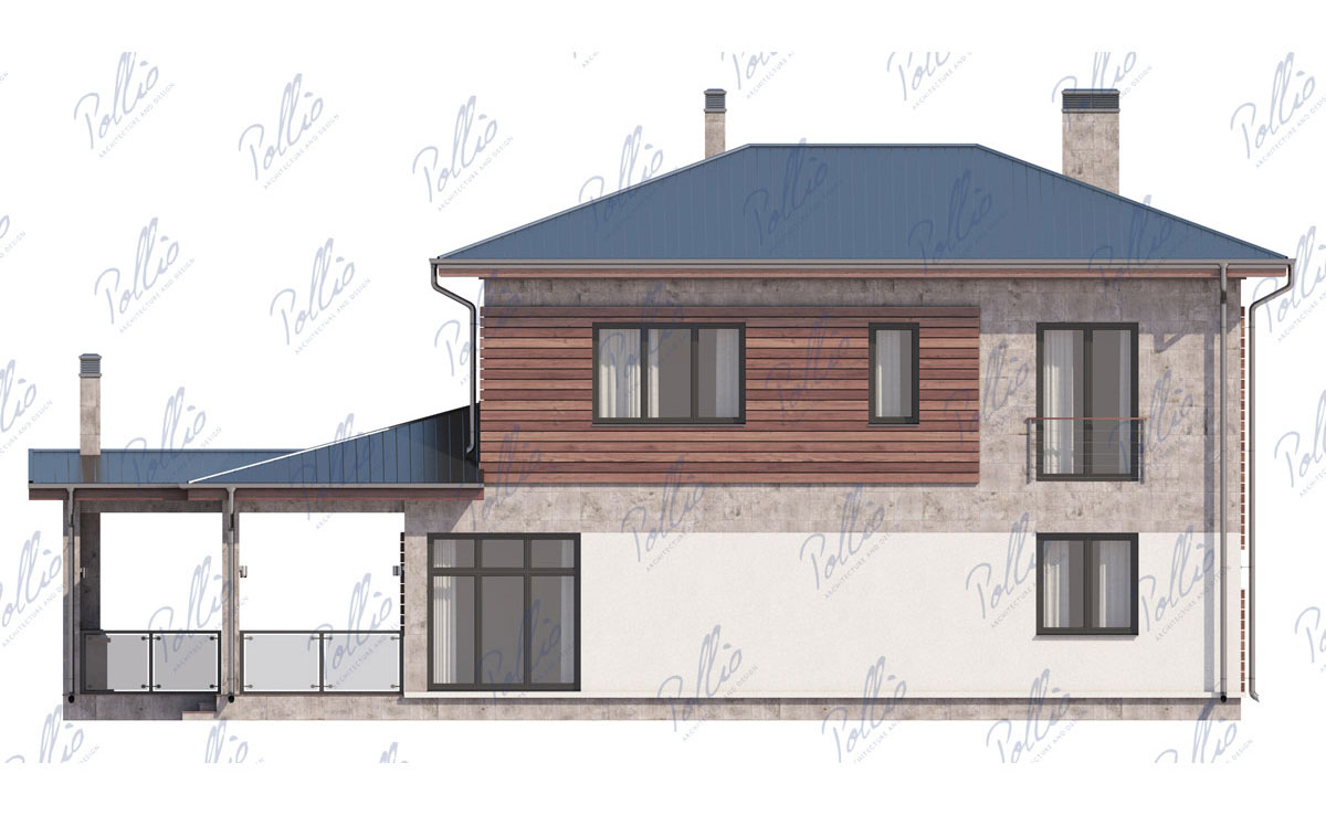 Dviejų aukštų namo projektas 236 m²: 4 Miegamieji, Darbo kambarys, 3 Vonios, Atvira virtuvė, Garažas