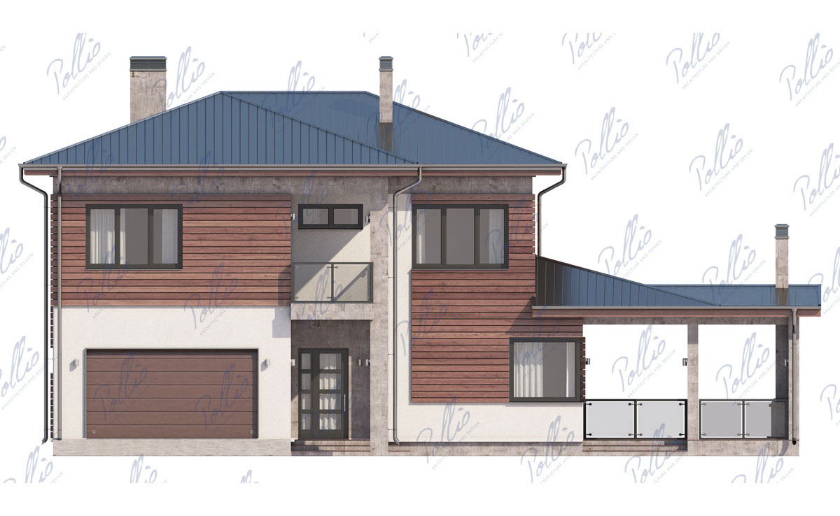 Dviejų aukštų namo projektas 236 m²: 4 Miegamieji, Darbo kambarys, 3 Vonios, Atvira virtuvė, Garažas