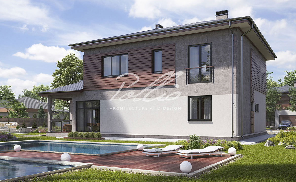 Dviejų aukštų namo projektas 236 m²: 4 Miegamieji, Darbo kambarys, 3 Vonios, Atvira virtuvė, Garažas
