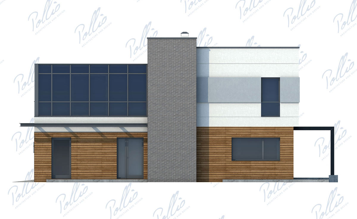 Dviejų aukštų namo projektas 216 m²: 3 Miegamieji, Darbo kambarys, 3 Vonios, Atvira virtuvė, Garažas