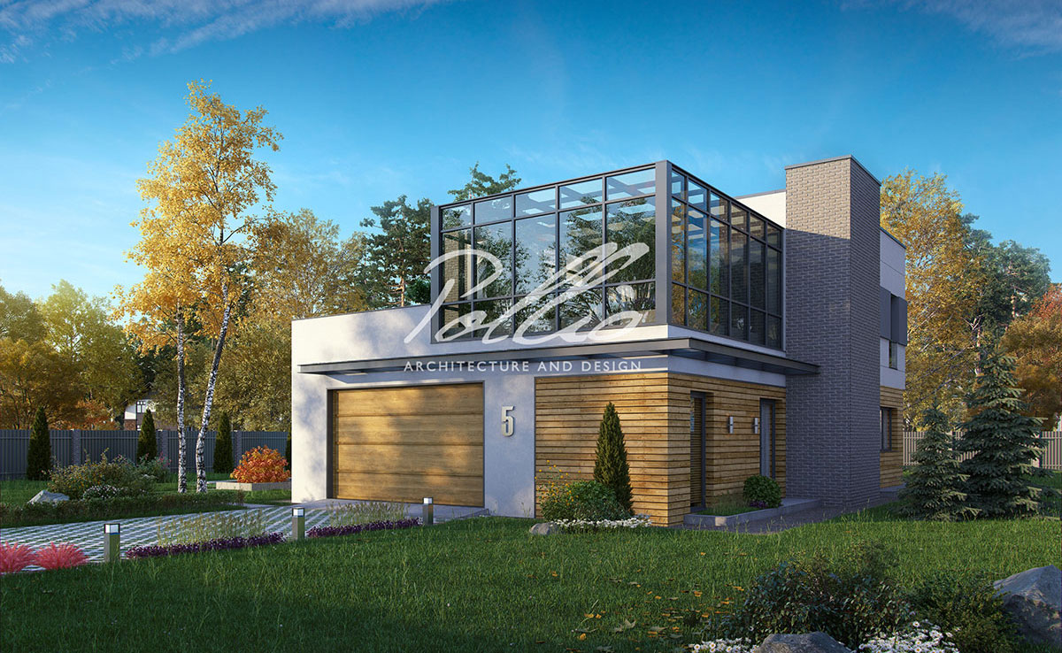 Dviejų aukštų namo projektas 216 m²: 3 Miegamieji, Darbo kambarys, 3 Vonios, Atvira virtuvė, Garažas