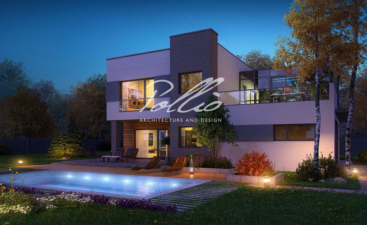 Dviejų aukštų namo projektas 216 m²: 3 Miegamieji, Darbo kambarys, 3 Vonios, Atvira virtuvė, Garažas