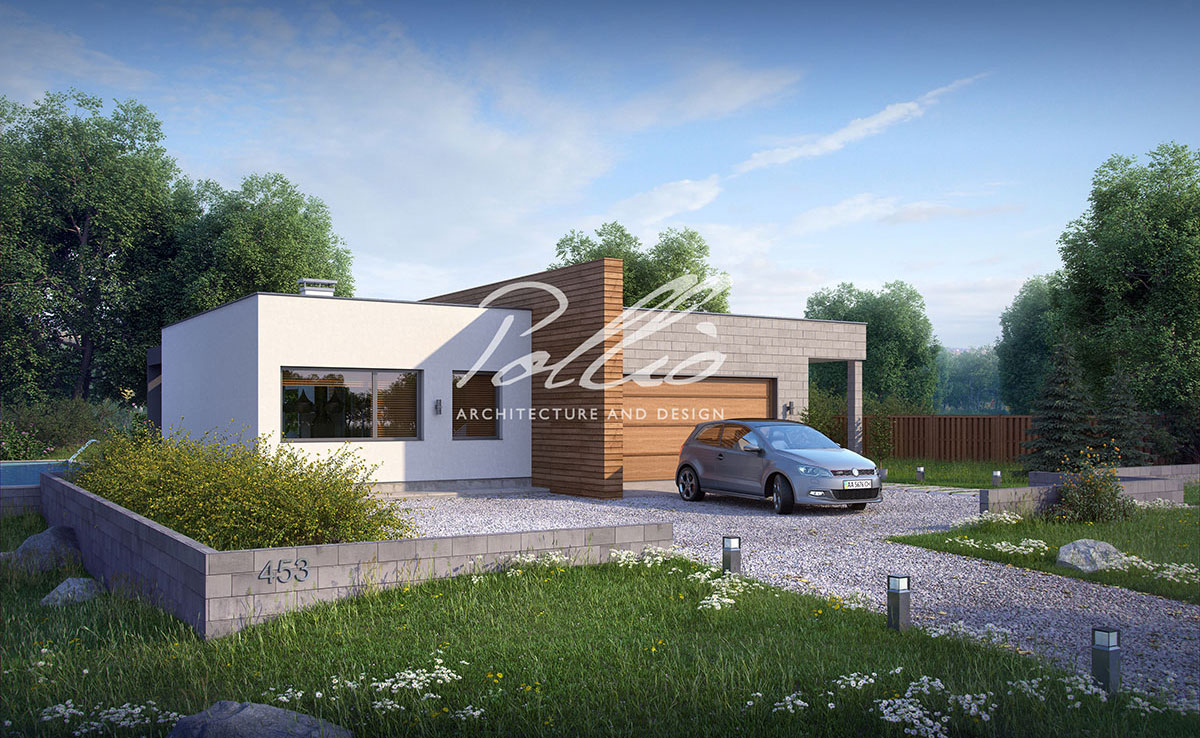 Vieno aukšto namo projektas 203 m²: 3 Miegamieji, Darbo kambarys, 3 Vonios, Atvira virtuvė, Garažas