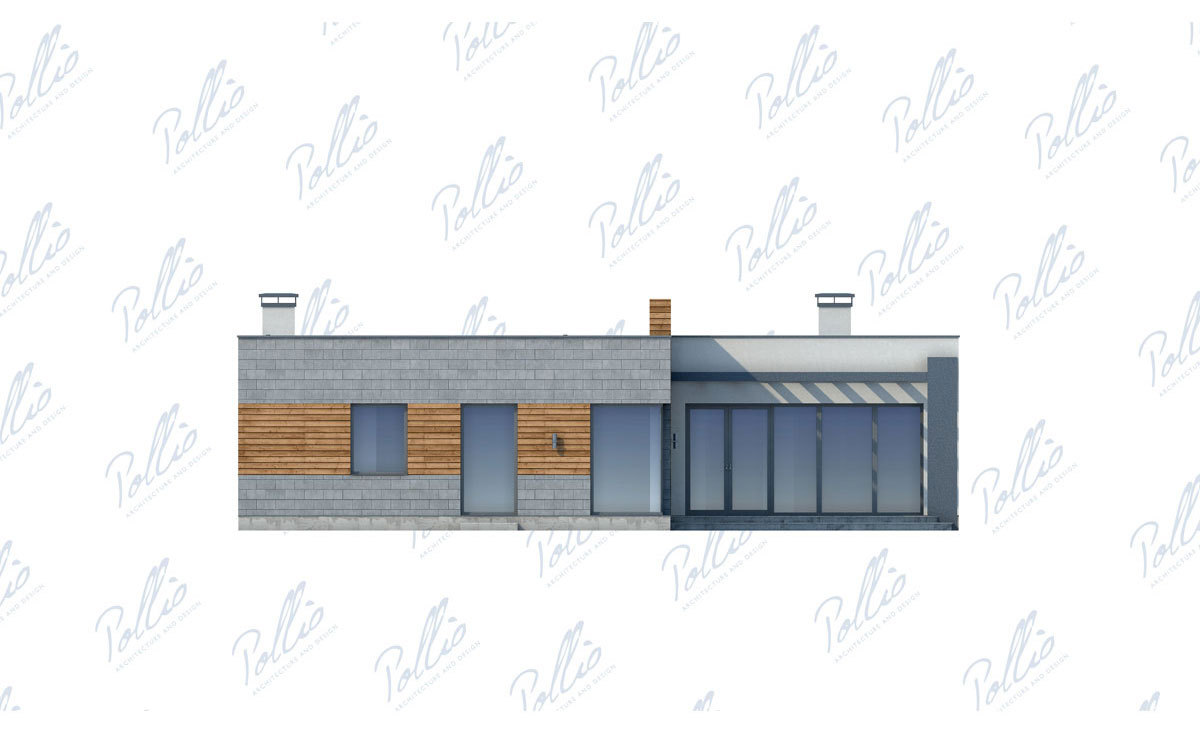 Vieno aukšto namo projektas 203 m²: 3 Miegamieji, Darbo kambarys, 3 Vonios, Atvira virtuvė, Garažas