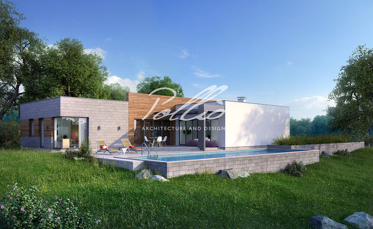 Vieno aukšto namo projektas 203 m²: 3 Miegamieji, Darbo kambarys, 3 Vonios, Atvira virtuvė, Garažas