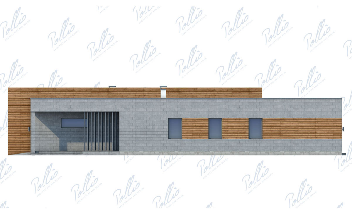 Vieno aukšto namo projektas 203 m²: 3 Miegamieji, Darbo kambarys, 3 Vonios, Atvira virtuvė, Garažas