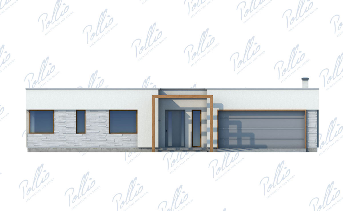 Vieno aukšto namo projektas 233 m²: 3 Miegamieji, Darbo kambarys, 3 Vonios, Atvira virtuvė, Garažas