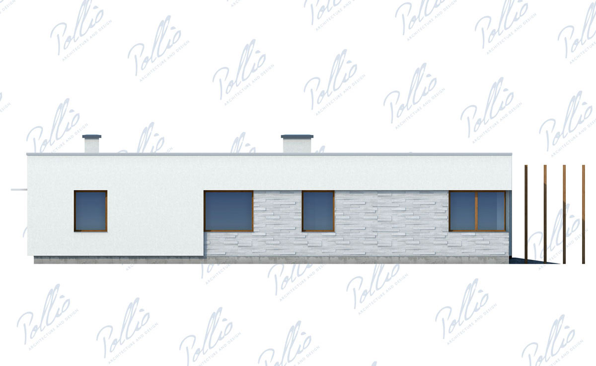 Vieno aukšto namo projektas 233 m²: 3 Miegamieji, Darbo kambarys, 3 Vonios, Atvira virtuvė, Garažas