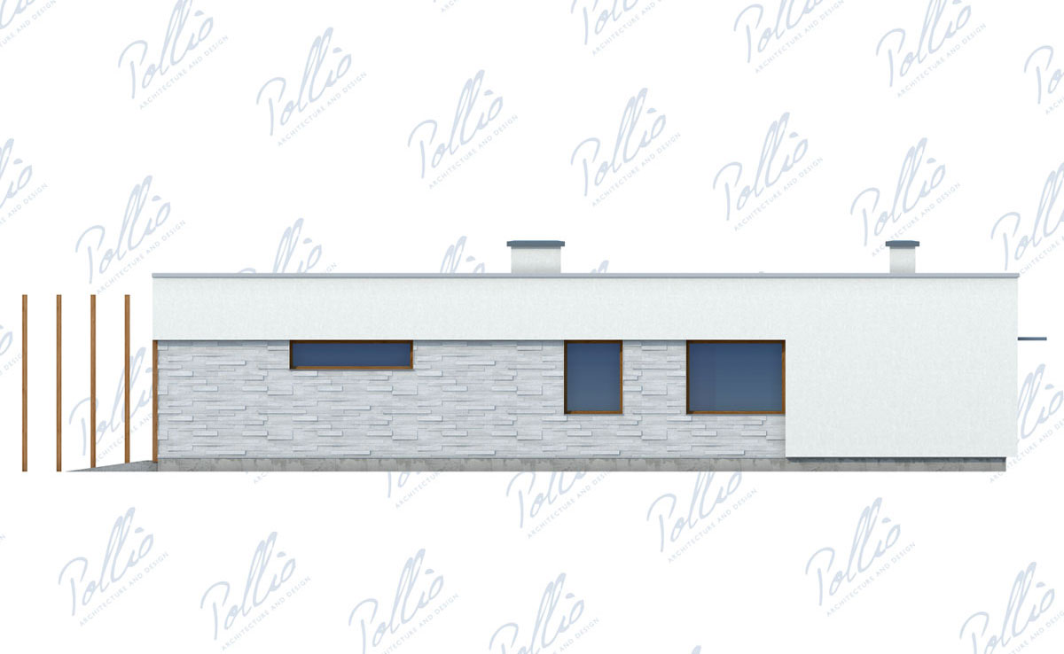 Vieno aukšto namo projektas 233 m²: 3 Miegamieji, Darbo kambarys, 3 Vonios, Atvira virtuvė, Garažas