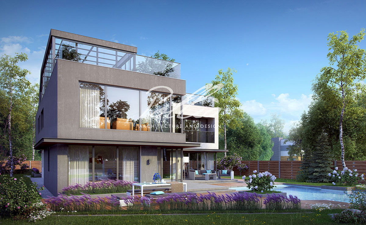 Trijų aukštų namo projektas 338 m²: 4 Miegamieji, Darbo kambarys, 4 Vonios, be Garažo
