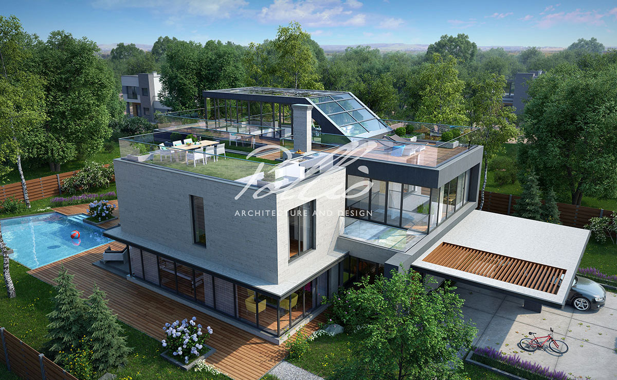 Trijų aukštų namo projektas 338 m²: 4 Miegamieji, Darbo kambarys, 4 Vonios, be Garažo