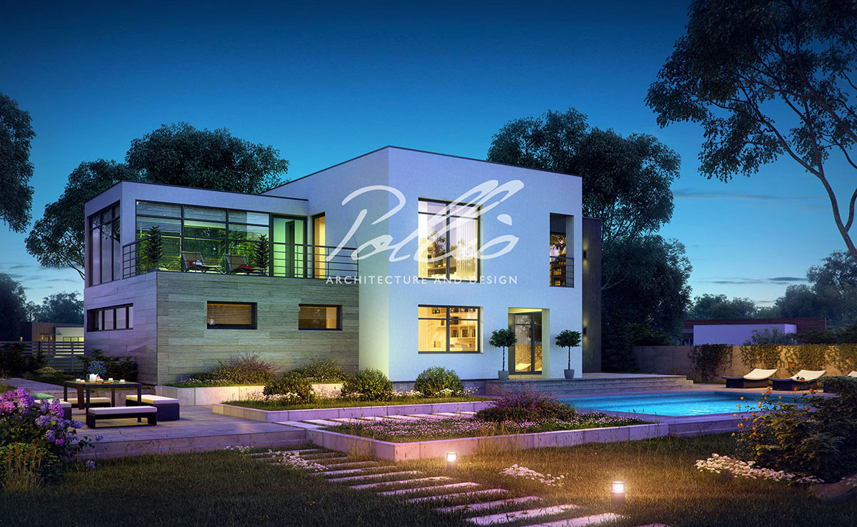 Dviejų aukštų namo projektas 263 m²: 3 Miegamieji, Darbo kambarys, 3 Vonios, Atvira virtuvė, Garažas