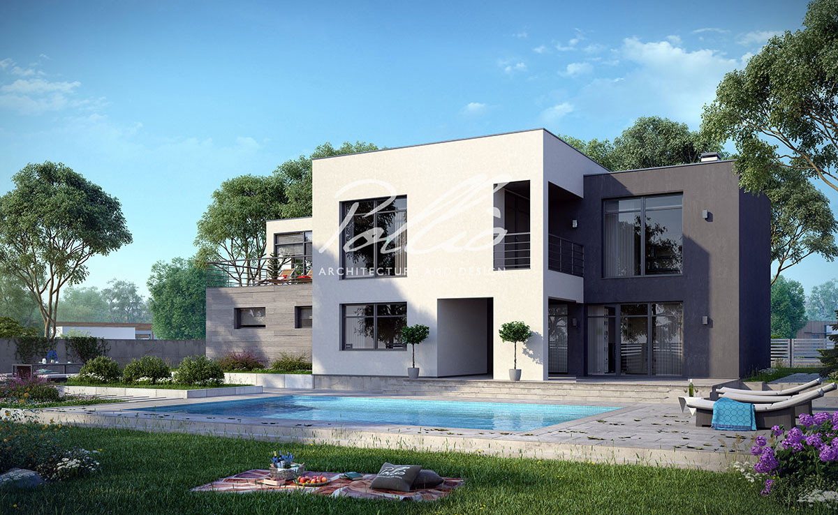 Dviejų aukštų namo projektas 263 m²: 3 Miegamieji, Darbo kambarys, 3 Vonios, Atvira virtuvė, Garažas