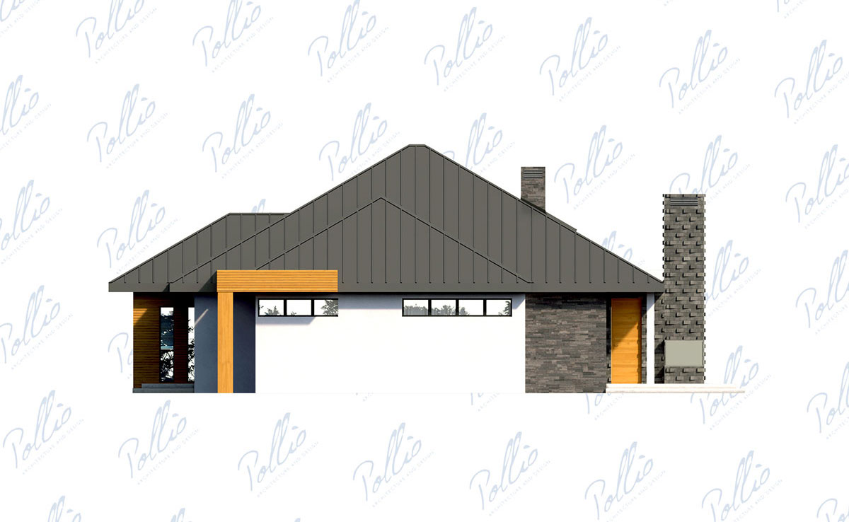 Vieno aukšto namo projektas 260 m²: 3 Miegamieji, Darbo kambarys, 3 Vonios, Atvira virtuvė, Garažas