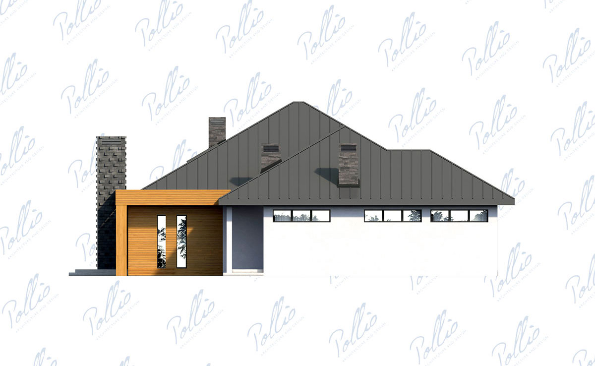 Vieno aukšto namo projektas 260 m²: 3 Miegamieji, Darbo kambarys, 3 Vonios, Atvira virtuvė, Garažas