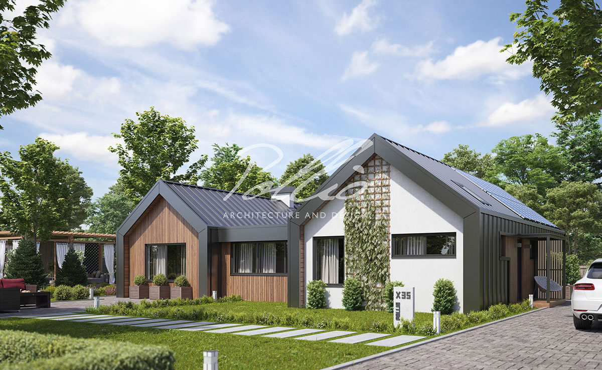 Namo projektas su mansarda 132 m²: 3 Miegamieji, 2 Vonios, Atvira virtuvė, be Garažo