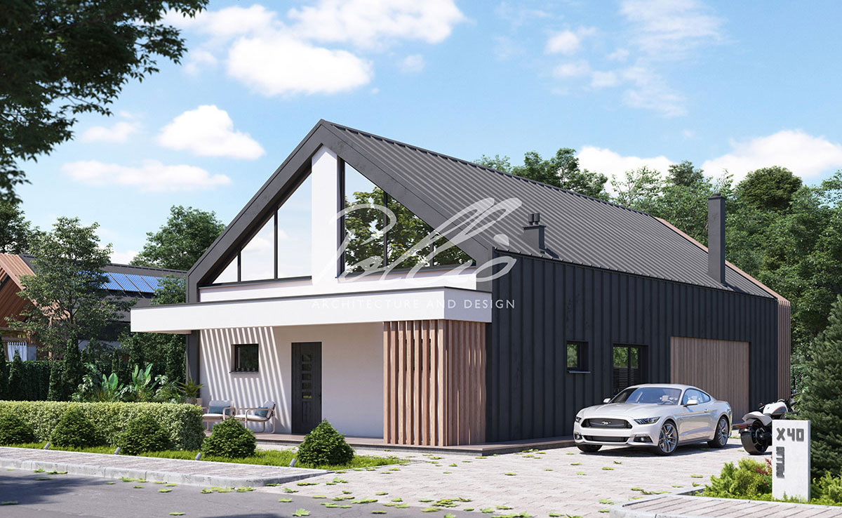 Namo projektas su mansarda 195 m²: 4 Miegamieji, 2 Vonios, Atvira virtuvė, be Garažo