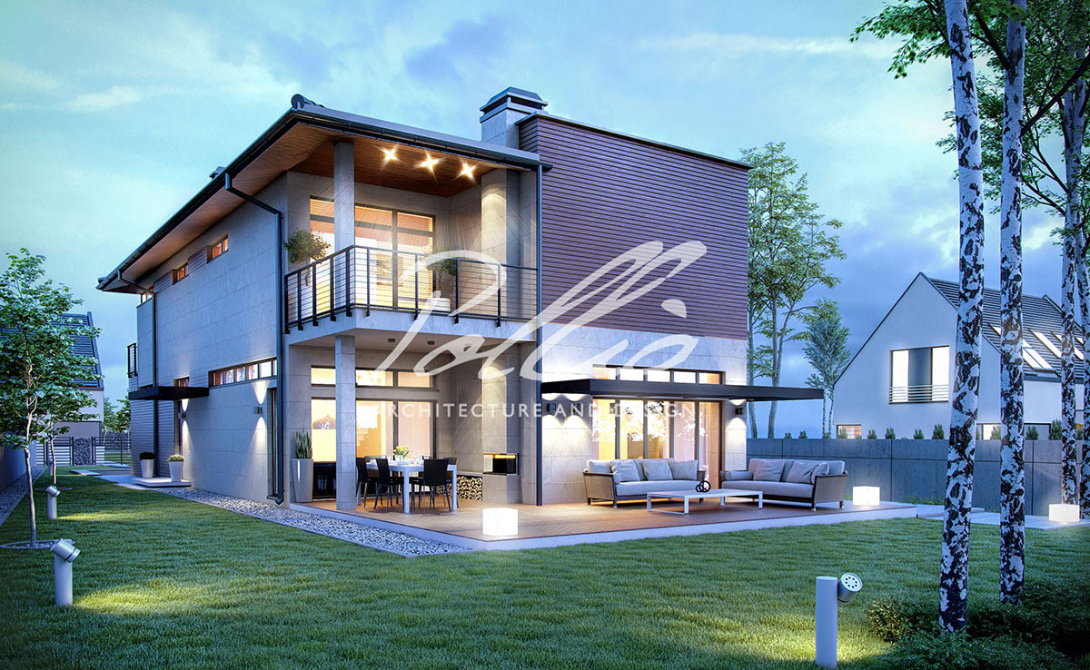 Dviejų aukštų namo projektas 194 m²: 3 Miegamieji, Darbo kambarys, 3 Vonios, be Garažo