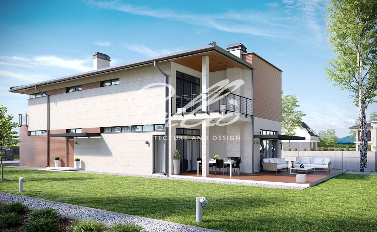 Dviejų aukštų namo projektas 194 m²: 3 Miegamieji, Darbo kambarys, 3 Vonios, be Garažo